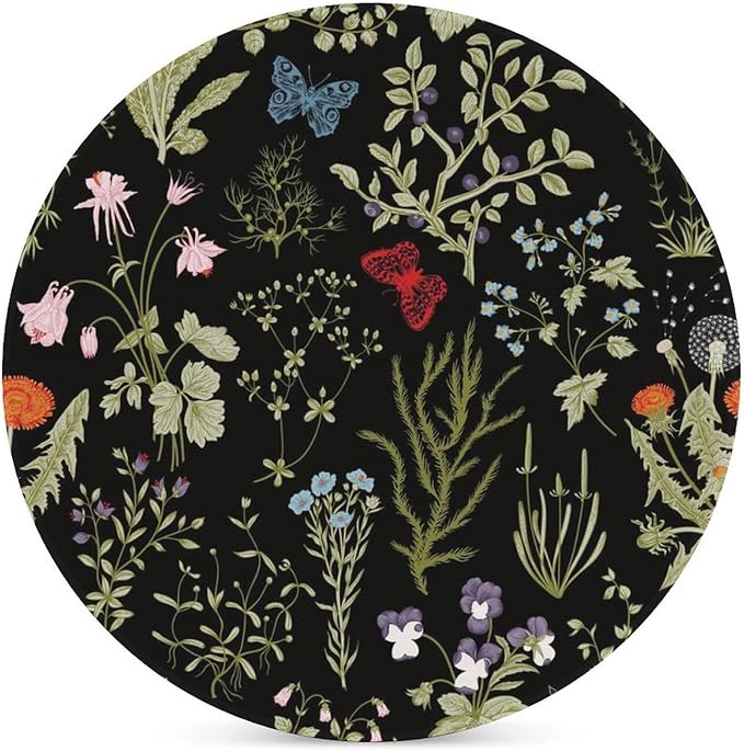 Round-6PCS Botanical Ceramic Coasters, Round Absorbent Drink Coasters, Colorful Cartoon Abstract Botanical Mushroom Plants Pattern Ceramic Table Coasters for Coffee, Beverage, Wine, Beer Coasters