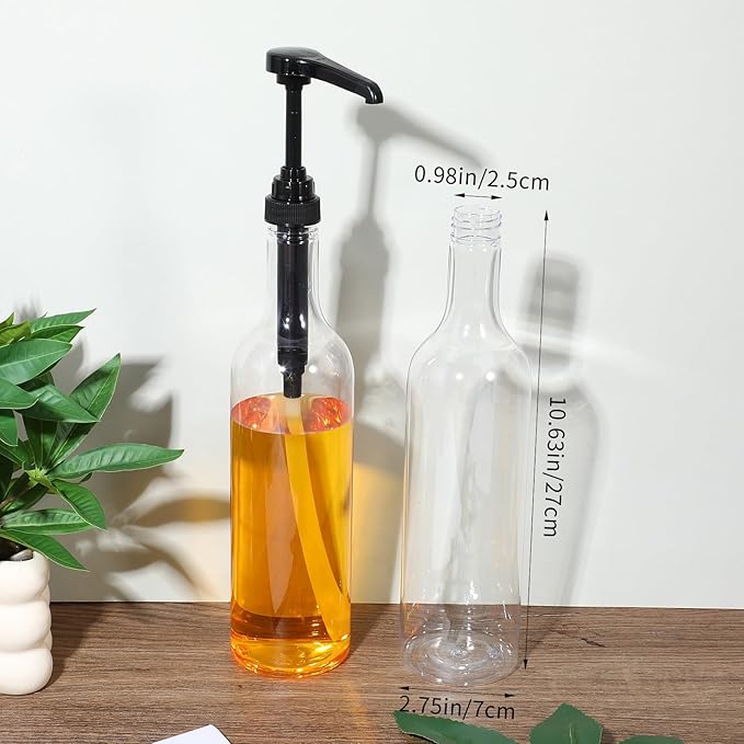 25 oz Syrup Bottles with Pump Long Neck Bottles Plastic Syrup Pump Dispenser for Coffee Bar Accessories Home Party(6 Pcs)