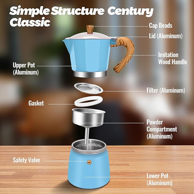 Vaolvpant 9 Cup Aluminum Moka Pot Classic Stovetop Espresso Coffee Maker 450ml 15oz Coffeemaker Percolator Mocha Pot Greca Coffee Maker Cafe Makers for Italian and Cuban Café Brewing Blue