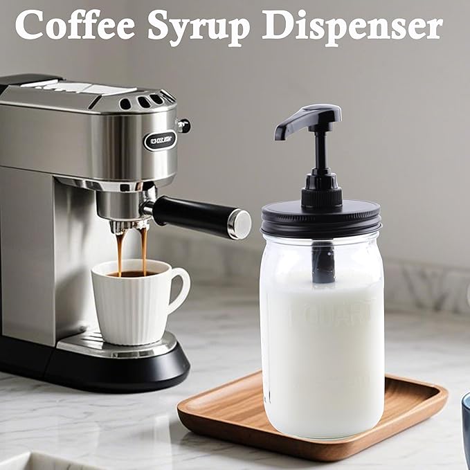 Mason Jar Syrup Honey Sauce Dispenser Pump Lid For Wide Mouth Mason Canning Coffee Syrup Condiment Pump Top Lid Food Grade Airtight & Leak (Jar Not Included)