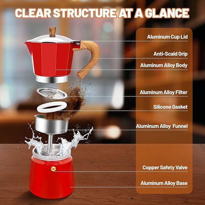 DITOSH 3 Cup Aluminum Espresso Stovetop Moka Pot Express Coffee Maker Percolator Italian Classic Mocha Coffee Machine for Italian and Cuban Cafe Brewing for Home & Camping 150ml 5oz