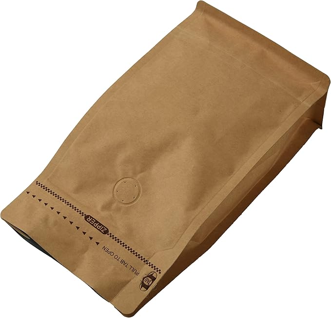 50 Pieces 12 Ounce Kraft Paper Stand Up Coffee Bag/Flat Bottom Pouch with Air Release Valve and Reusable Side Zipper. (50pcs, ¾lb/12oz/340g)