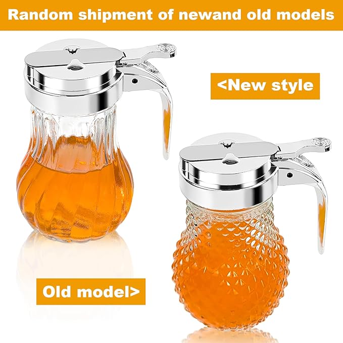 4Pcs 8oz Syrup Dispenser Honey Pot Glass Honey Dispenser Jar, Maple Syrup Dispenser, Honey Container, Commercial Quality With Handle Honey Dispenser for Home Kitchen Storage (4, Twill weave 4 Pack)