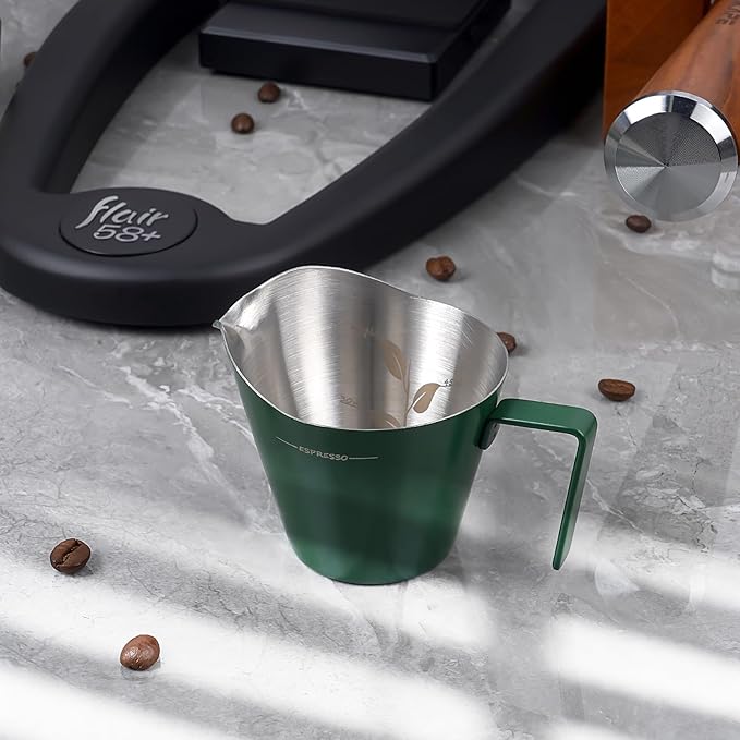 IKAPE Espresso Measuring Cup, 304 Anti-scald Stainless Steel Espresso Shot Cups with Handle, Coffee Pouring Cup for Barista Tool Accessories(Green)