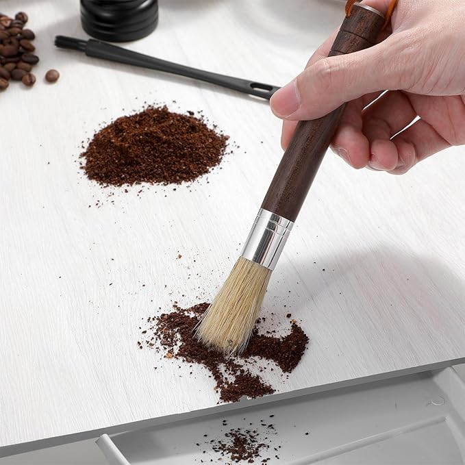 Mabor Coffee Cleaning Brush Set - Natural Bristle & Wood Handle, Professional Espresso Grinder Cleaning Tools with Dual-Head Brush