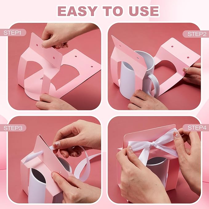 Kosiz 36 Pcs Mug Boxes Sublimation Coffee Mugs Gift Bags with Window Packaging Storage Box for Shipping Selling Wedding Valentines Gift Packaging Wrapping (for 11oz Mug,Pink,White)