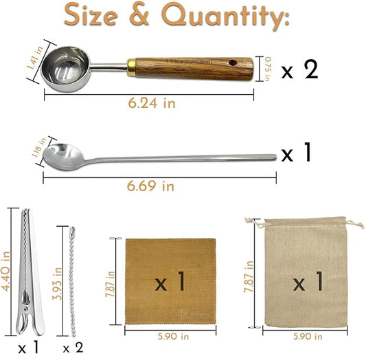 Coffee Scoop with Wooden Handle, 1 Tablespoon/ 15 ml, 304 Stainless Steel Measuring Spoon for Ground Coffee, Espresso, Tea, Protein Powder, Spices (6 Pack)