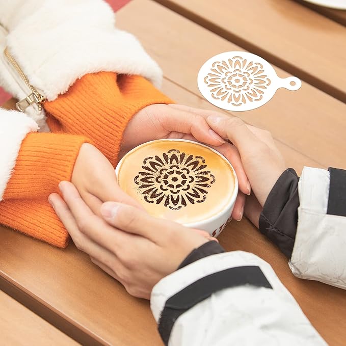 Konsait Cookie Template Stencil, 20 Pack Mandala Stencils for Coffee Cake Decorations, Reusable Template Stencils for Foam Barista Oatmeal Hot Chocolate Party Decoration Supplies Dot Painting Crafts