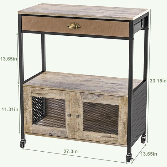 X-cosrack Large Coffee Bar Cabinet，3 Tiers Kitchen Coffee Cart with Drawer for The Home, Movable Farmhouse Station Table on Wheels for Living Room, Entryway, Dining Room, Kitchen
