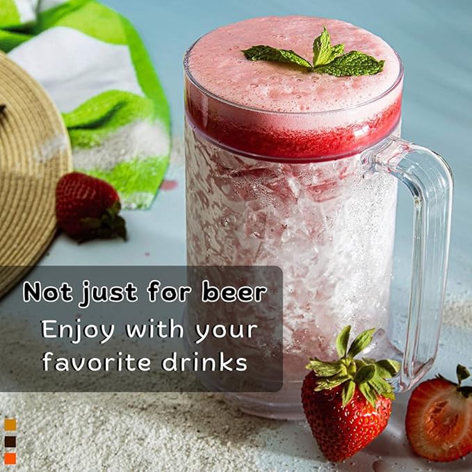 Beer Mugs For Freezer, Double Wall Insulated Plastic Glasses – Freezer Mugs, 16 oz – Perfect Frozen Beer Mugs for Home Bar Accessories, Gifts for Men, 1 Pack