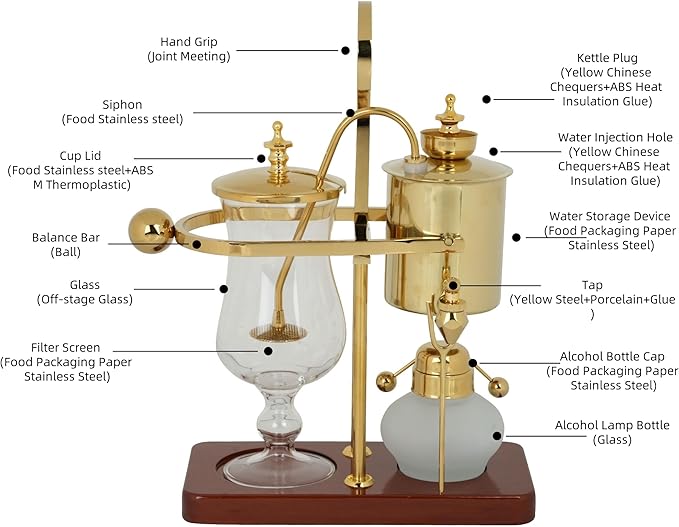 AUPLEX Belgian Balance Siphon Coffee Maker – Vintage Royal Gravity Vacuum Brewing System with Double Ridged Fulcrum, Tee Handle & Alcohol Burner – Elegant Gift for Coffee Lovers (450ml)