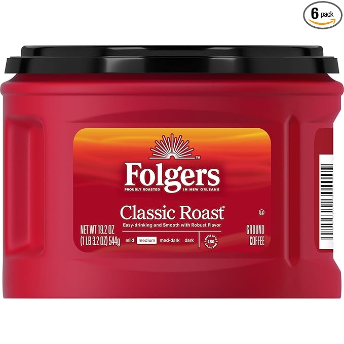 Folgers Classic Roast Medium Roast Ground Coffee, 19.2 Ounces (Pack of 6)