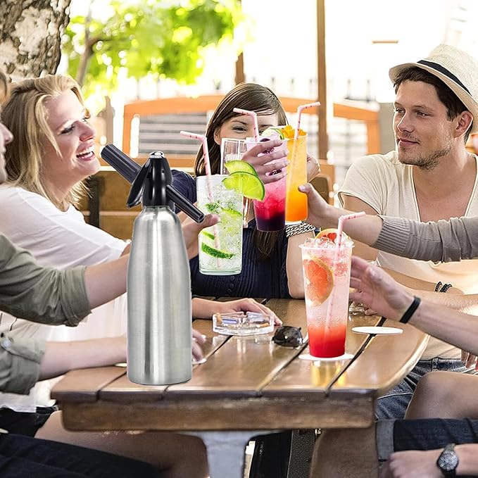 Soda Siphon 1L Premium Sparkling Water Maker - Aluminum Portable Seltzer Machine for Home, Bar, Cocktails, Coffee, Tea,Uses 8g C02 cartridges (Not Included)