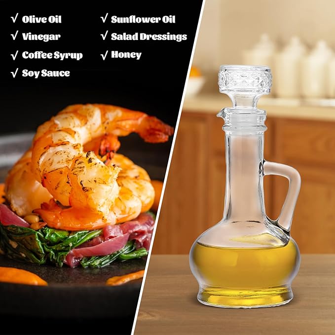 BSTKEY Set of 2 Olive Oil Dispenser Bottle with Stopper, Elegant Style Glass Cruet Bottles for Kitchen, 250ml Oil Dispenser Spout Container for Syrup Olive Vinegar