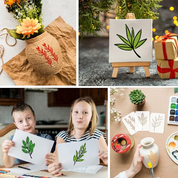 Leaf Stencils for Crafts Small Leaves and and Branches Paint Plant Stencil for Painting On Wood Wall Card Making, Tiny Nature Vine Herb Essential Art Stencils for Adults Kids (50 Leaves)