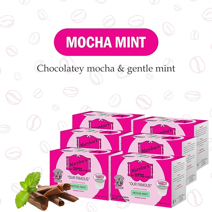 Marylou's Mocha Mint Flavored Gourmet Coffee - Dark Roast, K-Cup Pods, 72 Count