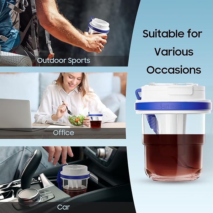 MHW-3BOMBER Cold Brew Coffee Maker Crossbody Portable 18oz - Iced Coffee Mug Tea Brewer Pitcher with Filter - Travel Coffee Tumbler for Gifts Car Office Gym, Blue M5772BL-OS