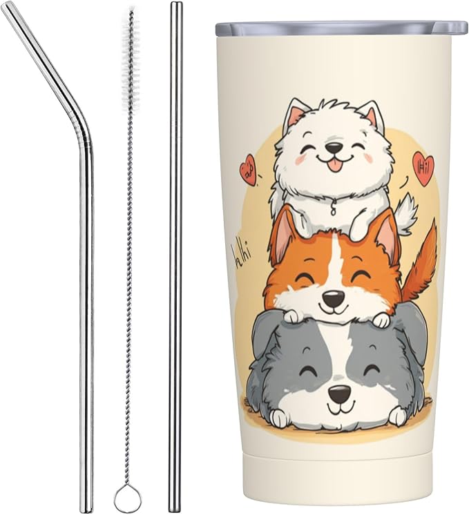 Dog Tumbler with Lid and Straw 20oz Coffee Tumblers Leakproof Stainless Steel Travel Mug Vacuum Insulated Cup for Iced and Hot