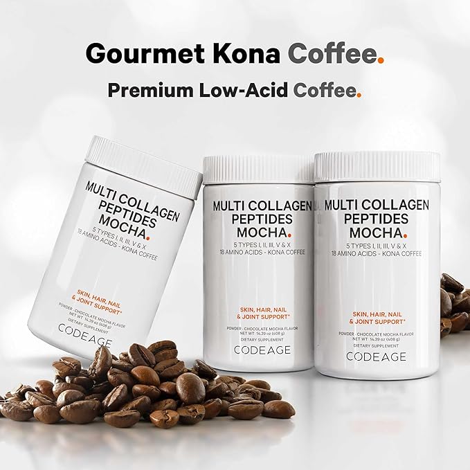 Codeage Multi Collagen Peptides Protein Powder - Chocolate Mocha Instant Coffee - Gourmet Knoa Coffee Drink & Shake - Collagen Type I, II, III, V & X - Grass-Fed, Hydrolyzed, Non-GMO - 14.39oz