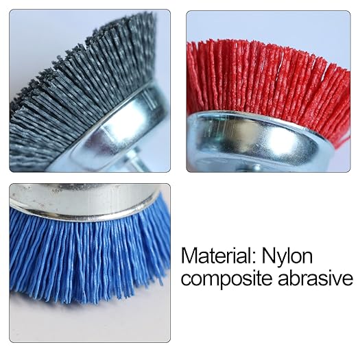 FPPO 6Pcs 3 Inch Assorted Cup Brushes Abrasive Wire Nylon Cup Brush for Drill,Grit 80 120 320 with 1/4" Shank (6)