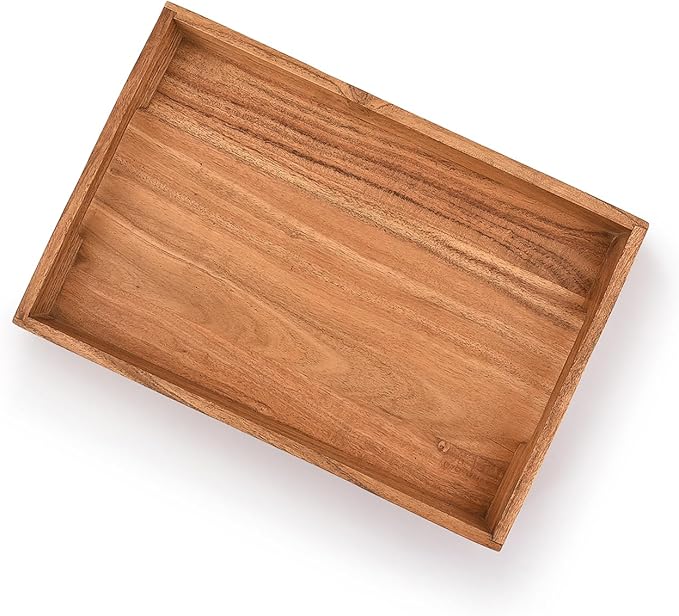 Samhita Acacia Wood Serving Tray with Handles,Wooden Tray, Snack Tray, Breakfast Tray, Great for, Breakfast, Coffee Tables, Homes, Restaurant|Size- 15" x 10" x 1.6"