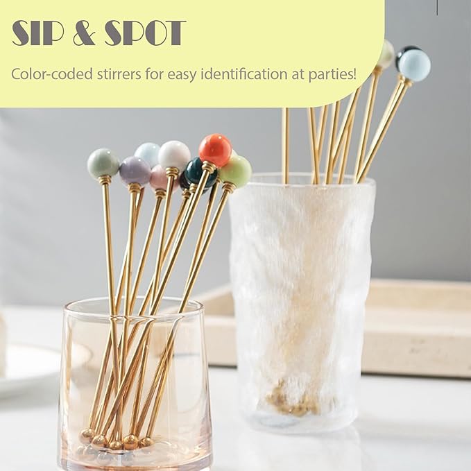 Stainless Steel Coffee Stirrers 8.5" Candy Head Beverage Stir Sticks Cocktail Stirrers Swizzle Stick Picks Tools for Smoothie, Milkshake, Coffee, Cocktail, Tea