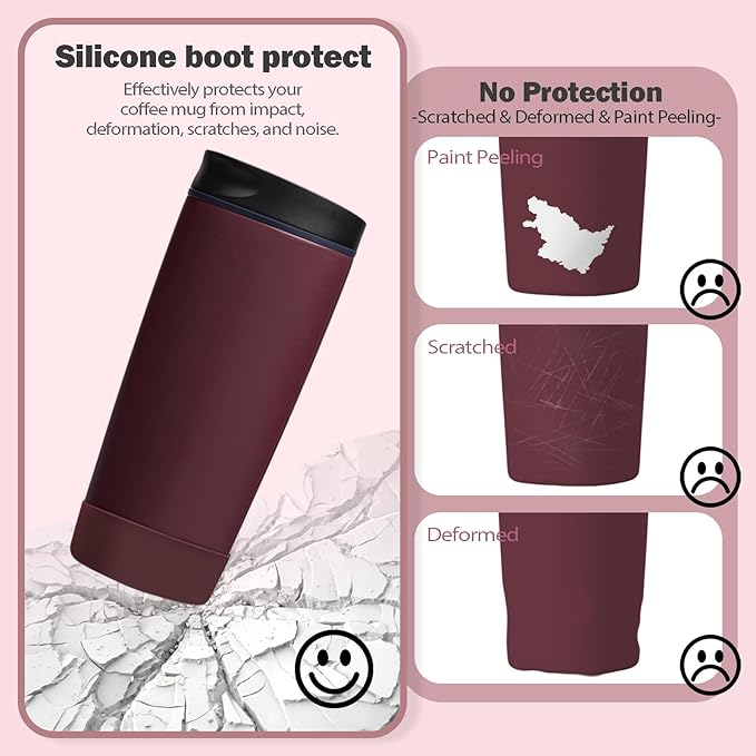 2pcs Silicone Boot for Owala SmoothSip Slider Coffee Tumbler 20oz 12oz, Anti-Slip Sleeve for Travel Coffee Mug, Protective Accessories for Owala BPA Free (Burgundy Bay)