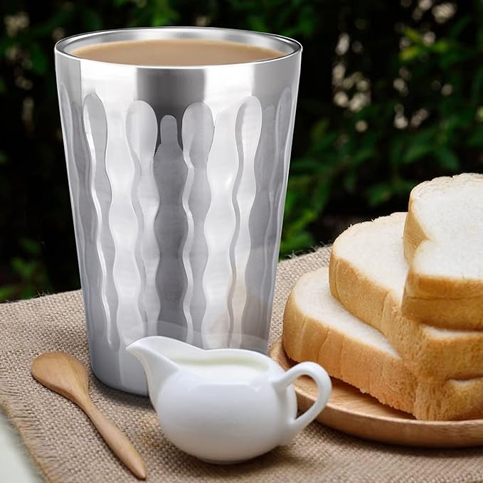 Beasea 15oz Stainless Steel Cups, 4 Pack Double Wall Metal Stackable Insulated Portable Drinking Tumblers Unbreakable Shatterproof Glasses for Home Restaurant Party Camping Travelling