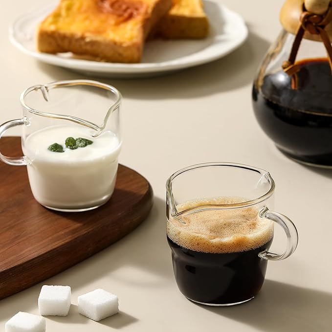 NETANY 6 OZ Espresso Cups Set of 2, Double Spouts Stackable Cups, Espresso Shots Glass Mugs with Handle, Machine Accessories for Coffee Bar, Cute Clear Glasses for Gift