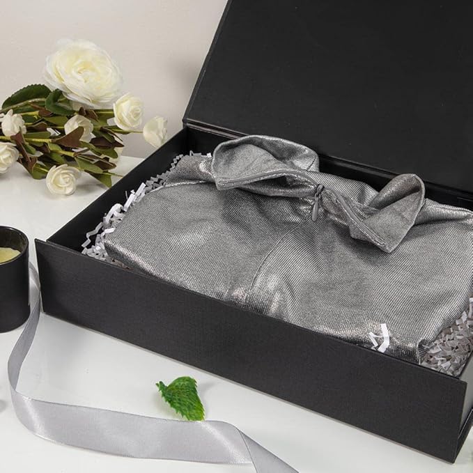 Black Gift Box with Lid 12x8x2.5 Inches, Shirt Gift Box for Wrapping, Magnetic Gift Box Bulk for Present （Mesh Grain;1Pcs）