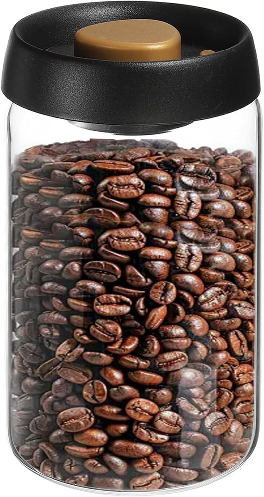 uxcell Coffee Vacuum Container, 1200ml/40oz Glass Coffee Bean Storage Container with Lids for Spices Biscuits Loose Leaf Tea, Black Gold Tone