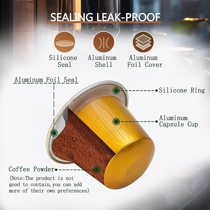 Espresso Capsules Disposable Coffee Pods For Nespresso Original Line,Fillable Empty Aluminum Foil Coffee Filter Capsule,Replacement Pods Kit For Nespresso Coffee Machines (120 Pods+120 Seals Lids)