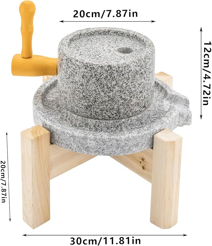Stone Grain Mill w/Solid Wood Base Stone Grain Mill Grinder for Home - Handmade Traditional Countertop Mill Disc Grainer Mill Hand Crank Food Natural Disk Grinder for flour Spiced Barley Soy Tortillas