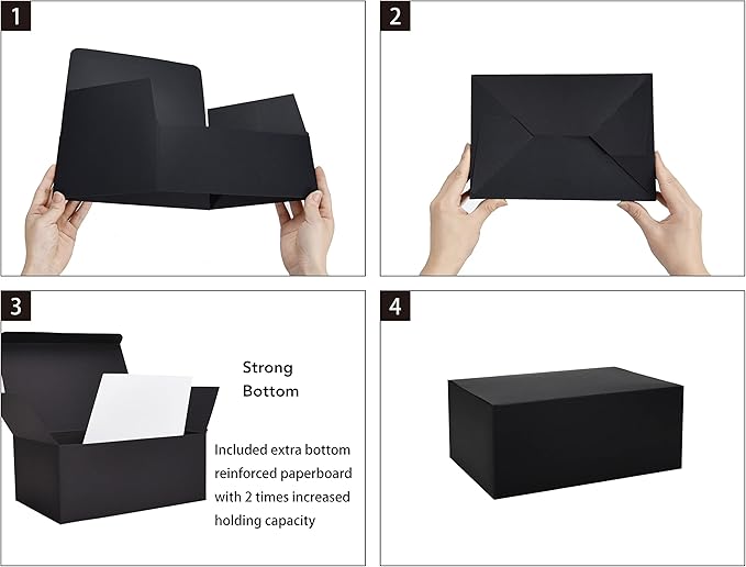 HUAPRINT Black Gift Boxes with Lids 9.5x6.5x4 inch,24 Pcs Paper Gift Wrap Box Bulk for Presents,Birthday,Bridesmaid Proposal,Groomsmen Engagements,Christmas,Wedding Party Favor,Cupcake,Crafting,Holidays