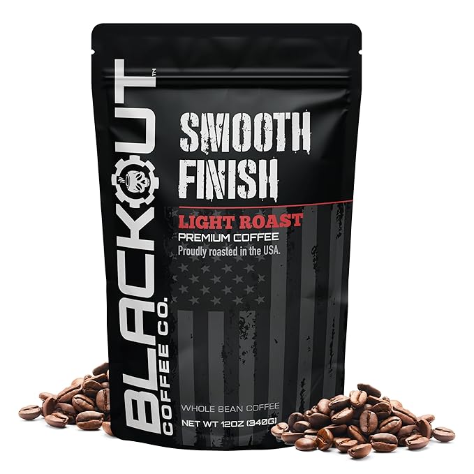 Blackout Coffee Smooth Finish Whole Bean Coffee – Light Roast, Bright & Smooth Taste – Freshly Roasted 12oz Bag