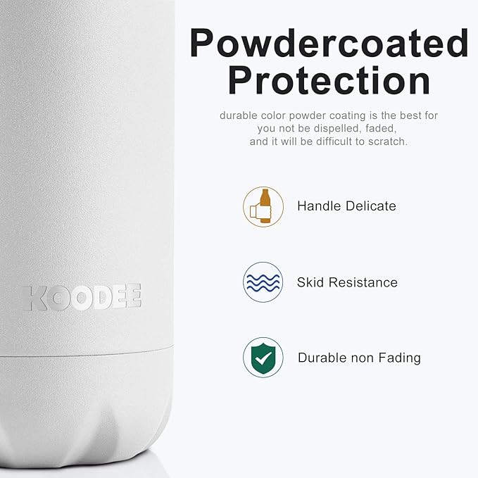 koodee Insulated Water Bottle 2 Pack Stainless Steel Double Wall Vacuum Water Bottle, 17 oz Cola Shape Leakproof Travel Thermal Flask(2 Pack White)