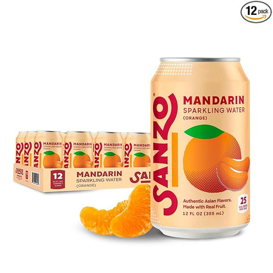 Sanzo Flavored Sparkling Water - Mandarin Orange Seltzer - Low Calorie Low Sugar - Craft Asian Drinks - Vegan Gluten Free Carbonated Flavored Water - Fizzy Healthy Drinks - 12oz, 12 Pack