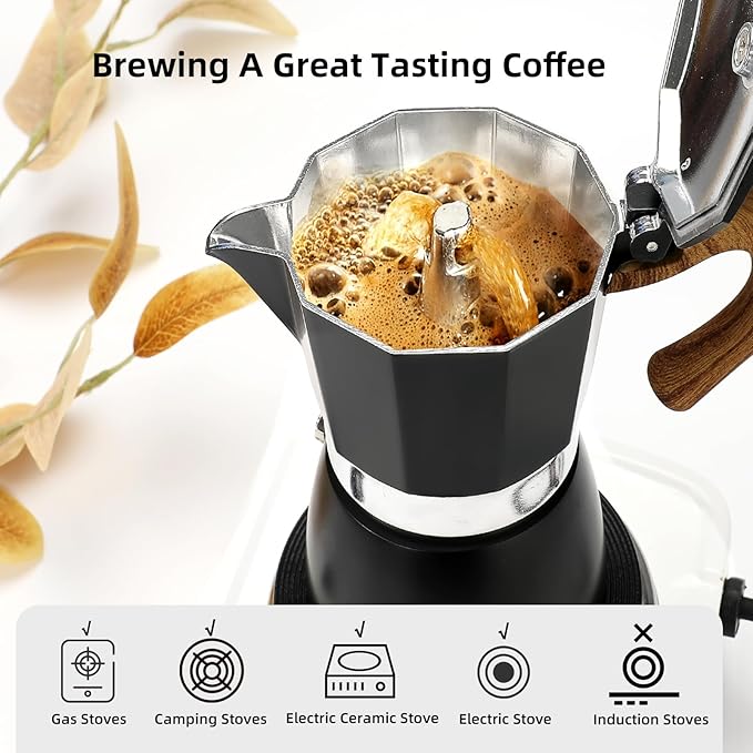 Mongdio Stovetop Espresso Maker Moka Pot, Cuban Coffee Maker Stove top coffee maker Moka Italian Espresso Greca Coffee Maker Brewer Percolator, 9 Espresso Cups, 15 oz - Black