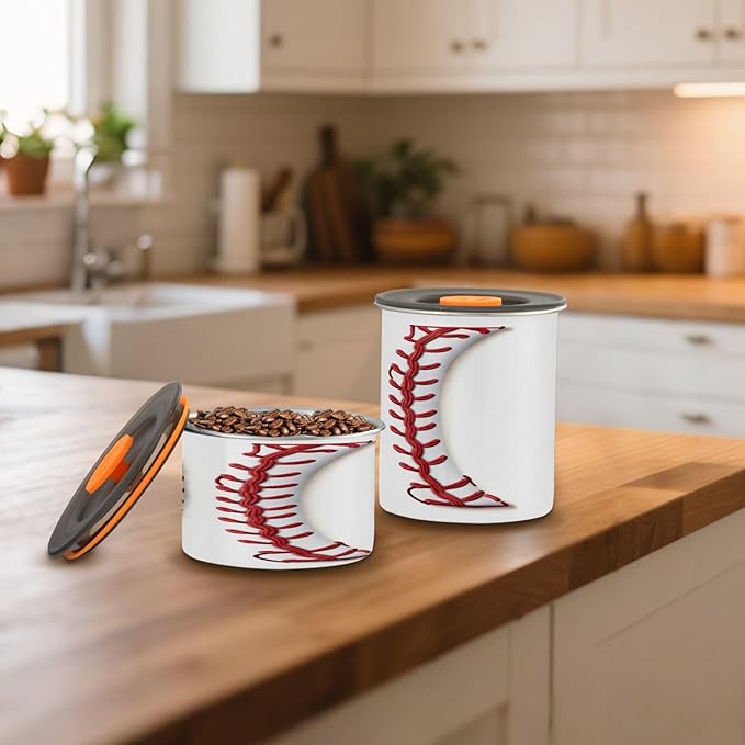 YETTASBIN Baseball Seam Airtight Food Storage Containers 900ml/30oz, Stainless Steel Coffee Canisters with Vacuum-Lock Lid for Kitchen Organization, Coffee Bean, Tea, Sugar, Flour
