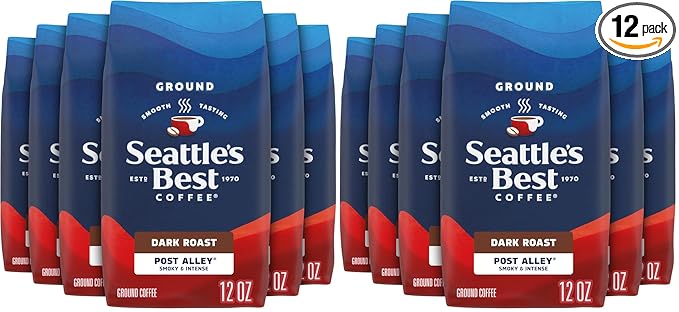 Seattle's Best Coffee Post Alley Blend Dark Roast Ground Coffee | 12 Ounce Bags,(Pack of 12)