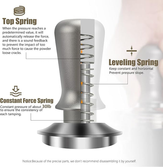IKAPE 51MM Palm Espresso Tamper, Premium Barista Coffee Tamper with Calibrated Spring Loaded, 100% Flat Stainless Steel Base Tamper for Espresso Machine