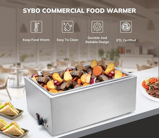 SYBO Commercial Grade Stainless Steel Bain Marie Buffet Food Warmer Steam Table for Catering and Restaurants (1 Section)