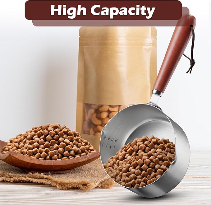 Ashmacdo 2 Cup Dog Food Scoop 304 Stainless Steel Dog Food Measuring Cups Metal Pet Scooper with Inner Precision Scale Measurement for Dogs, Cats, Birds & Rabbits