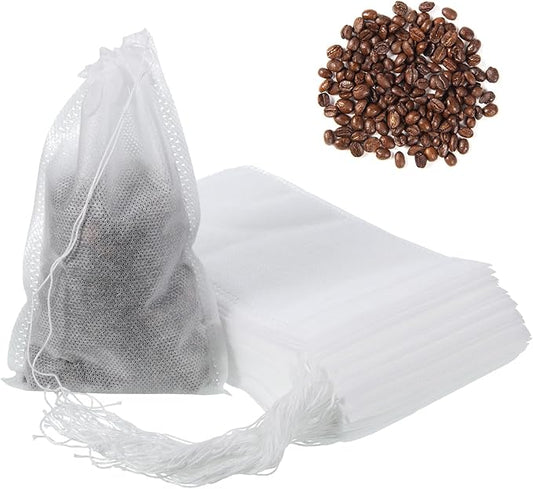 100 Pcs Spice Bags for Cooking, 4''x6'' Cold Brew Bags Disposable Coffee Filter Bag No Mess Fine Mesh Cold Brew Filter with Drawstring Large Empty Tea Bag for Loose Leaf Tea, Coffee, Spice, Hot pot