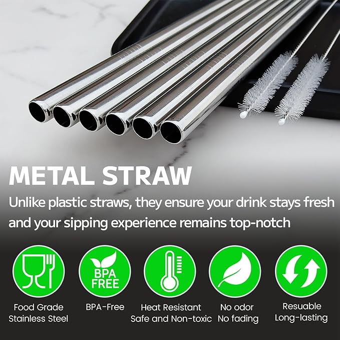 MIMORE Metal Straw for Owala 40 oz - 6 PCS Satinless Steel Straws Compatible with Owala Straw Replacement - Resuable & Dishwasher Safe