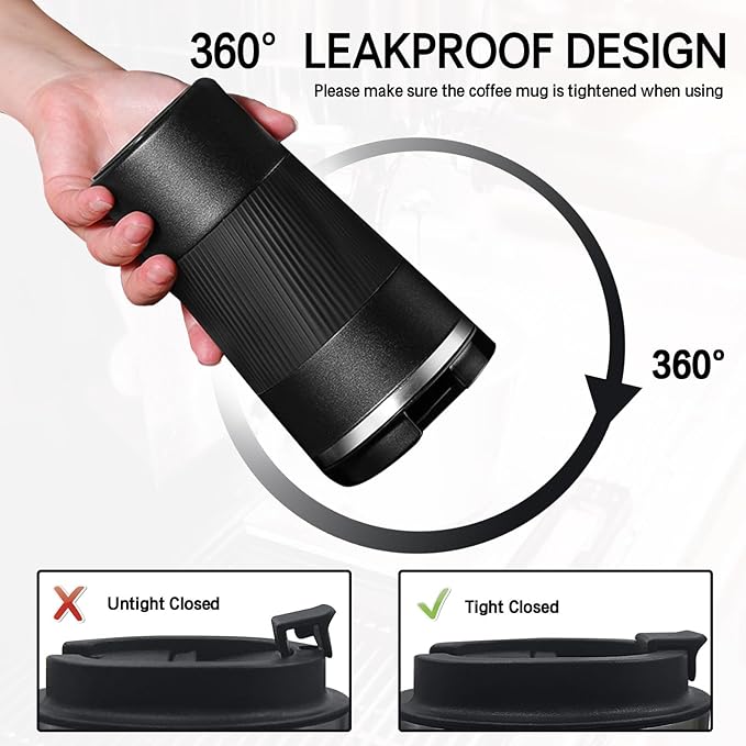 18oz Mug with Ceramic Coating Inside, Insulated Coffee Mug with Lid, Leak Proof Coffee Travel Mug, Travel Coffee Mug Fits in Car Cup Holder