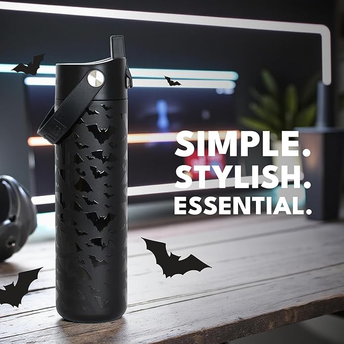 Elemental 24oz Insulated Water Bottle with Straw - 100% Leak-Proof Stainless Steel Core Water Bottles for Travel, Sports and Gym - Double Wall Insulation & BPA Free - Night Flight