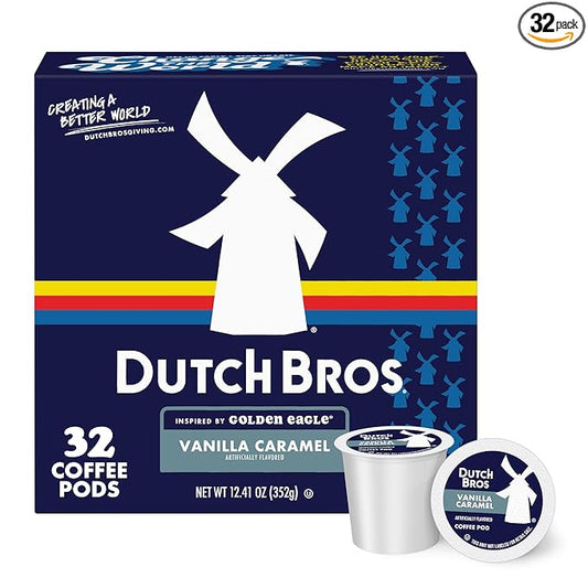 Dutch Bros Vanilla Caramel Flavored Coffee Inspired by Golden Eagle®, 32 Count, Medium Roast, Single Serve Coffee Pods for Keurig K-Cup Brewers