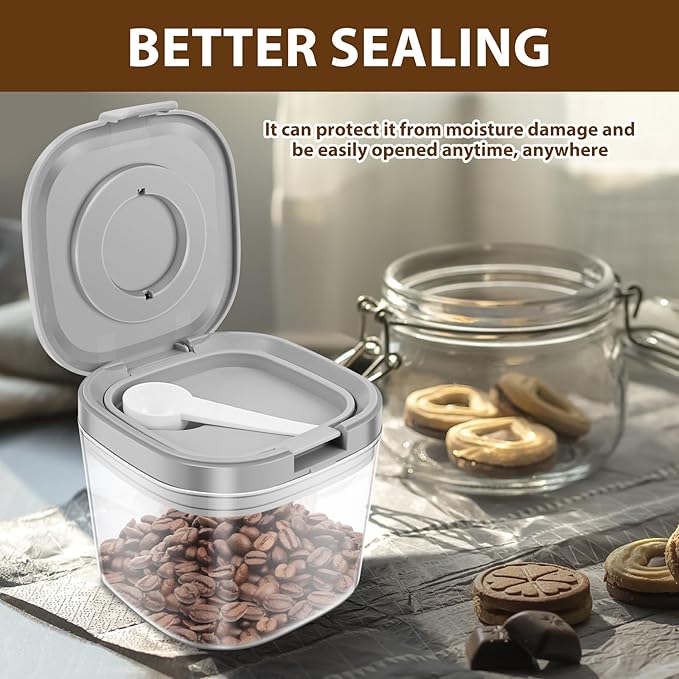 2pcs Airtight Coffee Canister, 27oz Coffee Storage Container with Scoop, Food Storage Jar for Grounds, Beans, Tea, Sugar, Flour, Cereal, 800ml