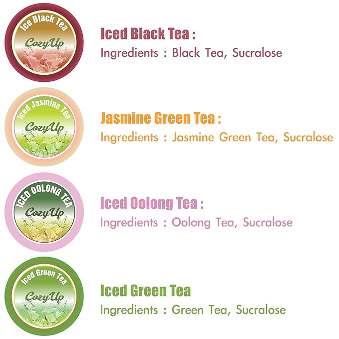 Cozy Up Iced Sweet Tea Variety Pack, 36 Count - Compatible with Keurig Brewers, Includes Sweetened Black, Green, Jasmine Green & Oolong Black Tea - Single Serve Pods for Brew Over Ice